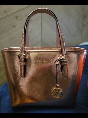 Michael Kors Jet Set Travel Extra Small Metallic Top-Zip Tote Bag